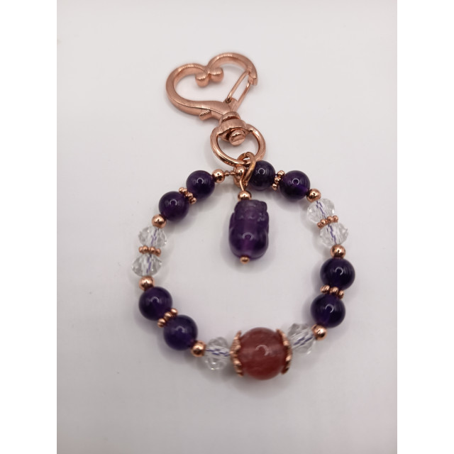 紫水晶貔貅+草莓晶鑰匙扣/包掛