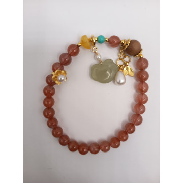 南紅瑪瑙+琥珀+綠松+和田玉+檀木手鍊