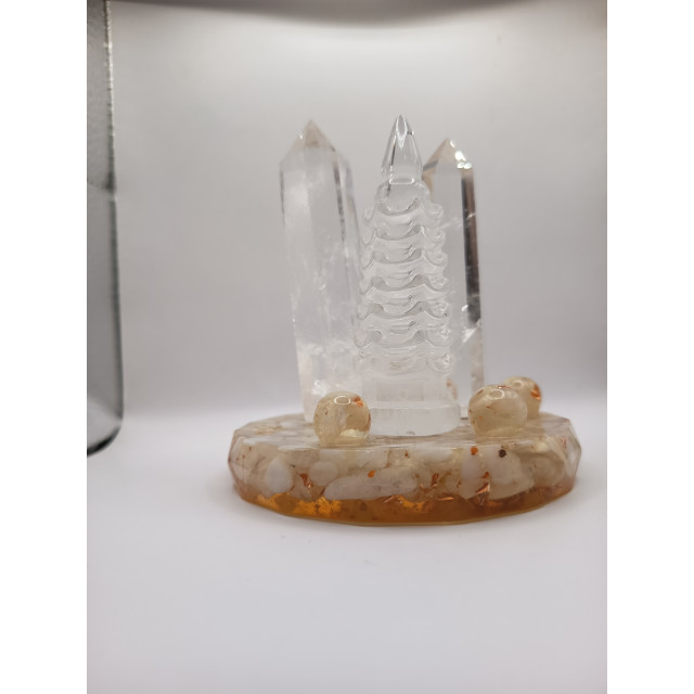 白水晶文昌塔+白水晶柱擺件